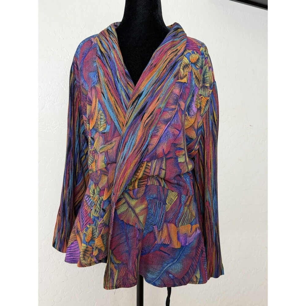Vintage InGroup Ltd Rayon Blouse Jacket Womens 10 USA Abstract Tropical
